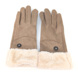 Black Ginger Latte Sheepskin Style Faux Fur Trim Gloves - 800-593