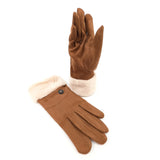 Black Ginger Tan Sheepskin Style Faux Fur Trim Gloves - 800-594