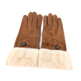 Black Ginger Tan Sheepskin Style Faux Fur Trim Gloves - 800-594