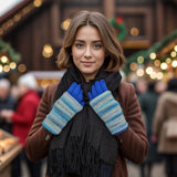 Black Ginger Ocean Blue Multi Striped Two in One Gloves - 800-614