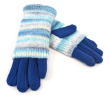 Black Ginger Ocean Blue Multi Striped Two in One Gloves - 800-614