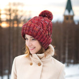 Black Ginger Red Mottled Cable Knit Bobble Hat - 800-660