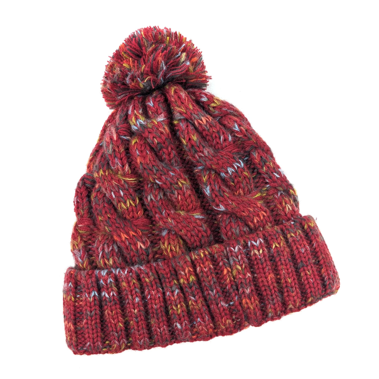 Black Ginger Red Mottled Cable Knit Bobble Hat - 800-660