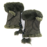 Black Ginger Forest Green Suede Effect Fingerless Gloves - 800-682