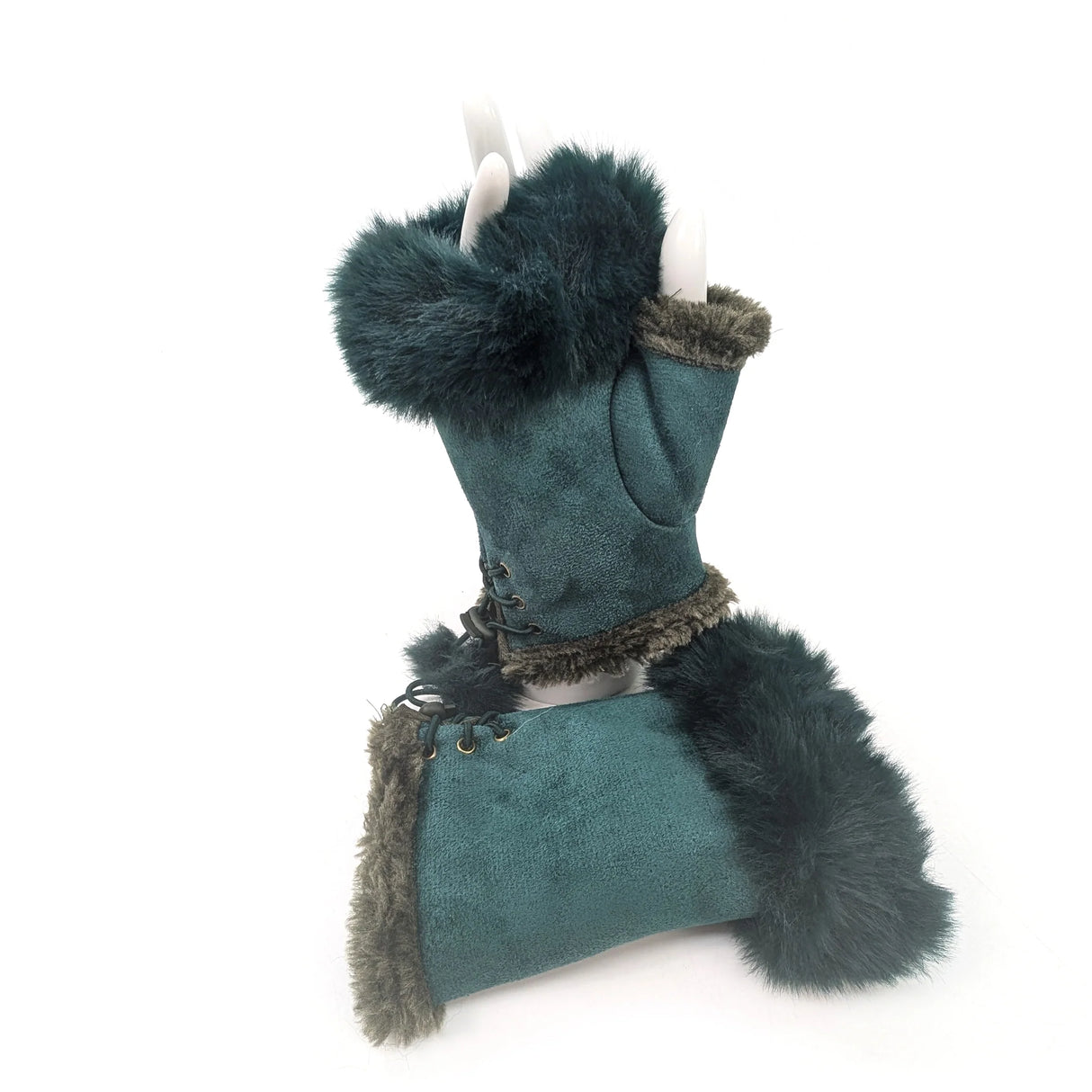 Black Ginger Emerald Green Suede Effect Fingerless Gloves - 800-685