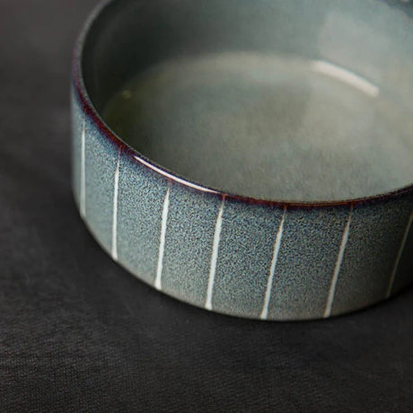 Scruffs Reactive Glaze 13cm  Stonewear Pet Saucer - Pinstripe Graphite