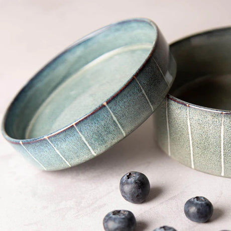 Scruffs Reactive Glaze 13cm  Stonewear Pet Saucer - Pinstripe Graphite