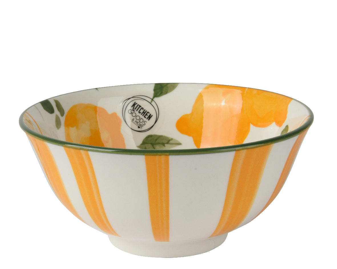 Kaemingk 16cm Porcelain Round Bowl with Pad Printing Lemon Pattern