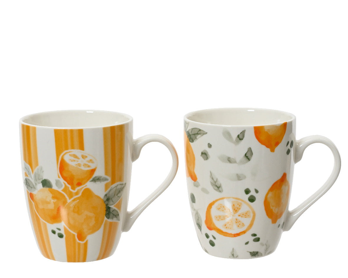 Kaemingk 12cm Porcelain Round Mug with Decal Lemon Pattern (Choice of 2)