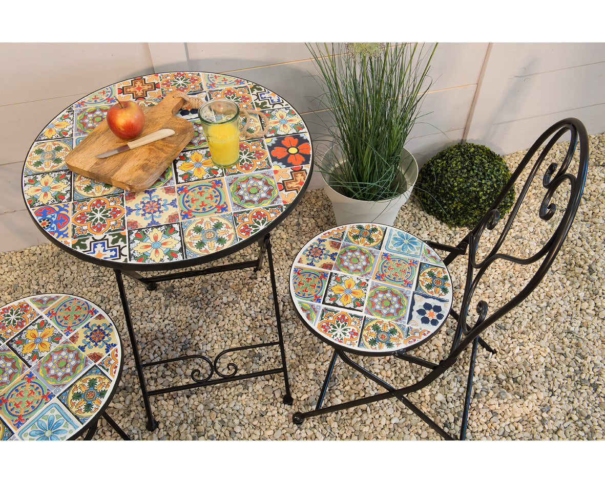 Decoris Braga 2-Seater Round Mosaic Tile Iron Bistro Set