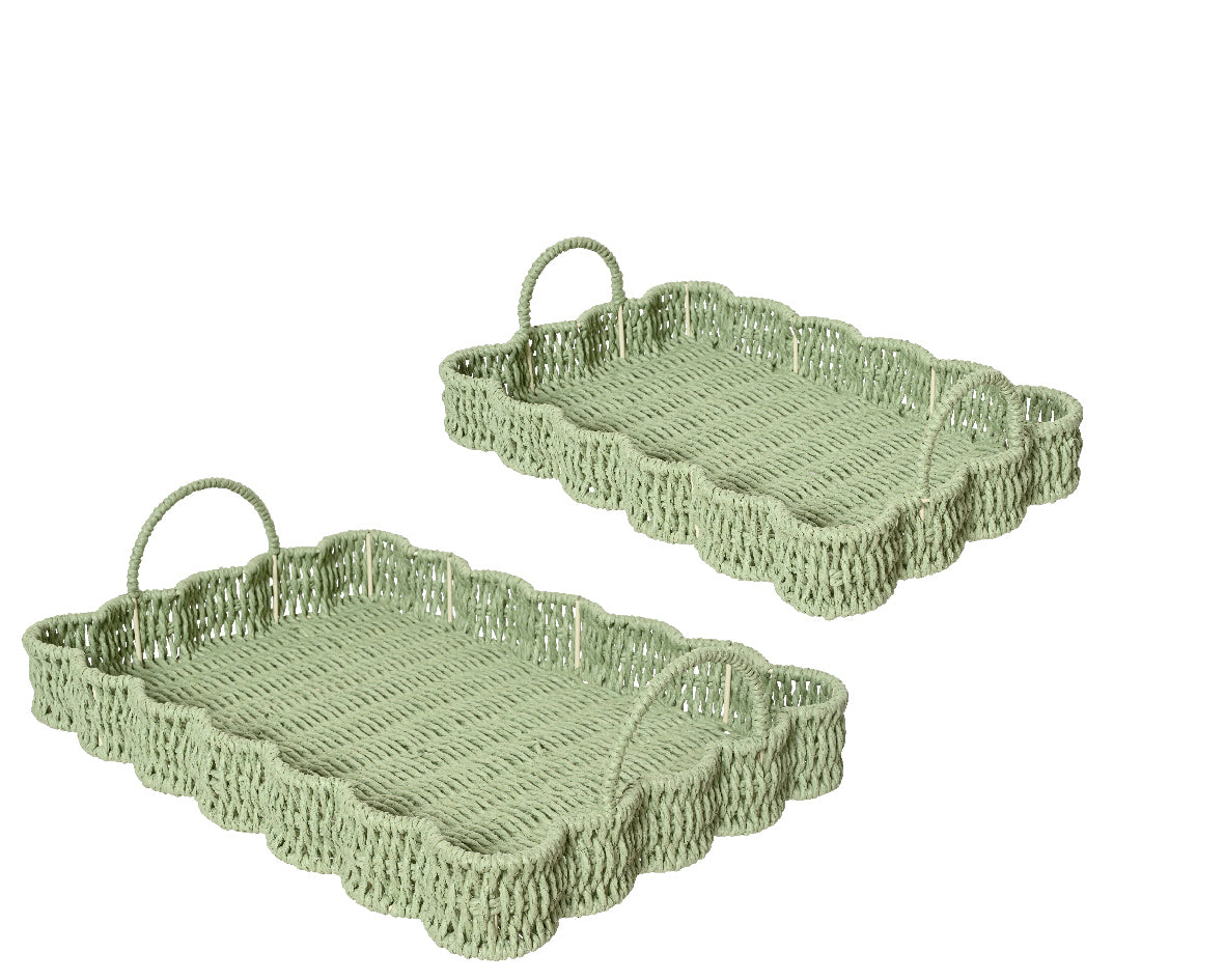 Kaemingk 35cm Green Paper Rope Rectangle Tray - Small
