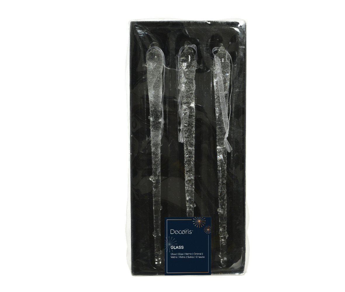 Decoris 20cm Frosted Glass Icicle (Pack of 3)