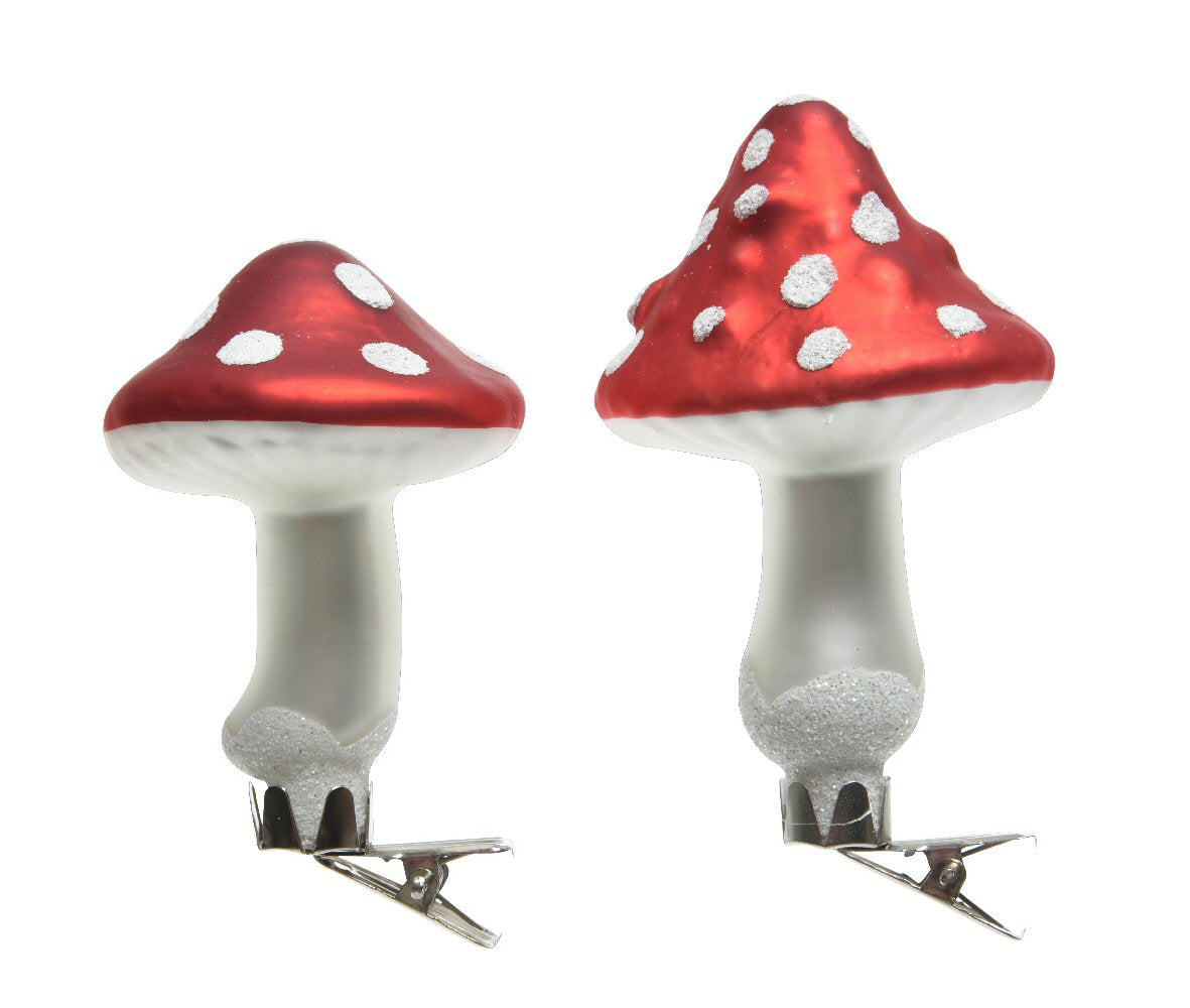Decoris Glass Mushrooms on a Clip (Choice of 2)