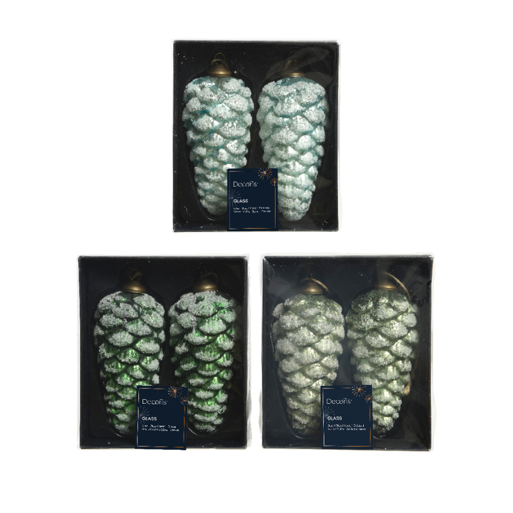 Decoris Glass Green Pinecone Pack of 2 (Choice of 3)