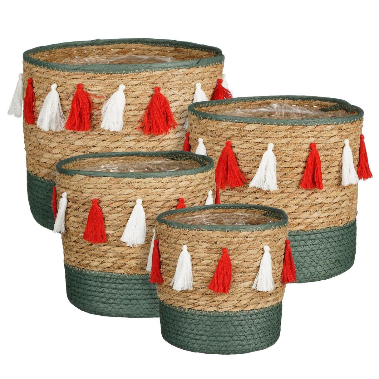 Mica Decorations 25cm x 23cm Natural/Green Round Dafni Basket