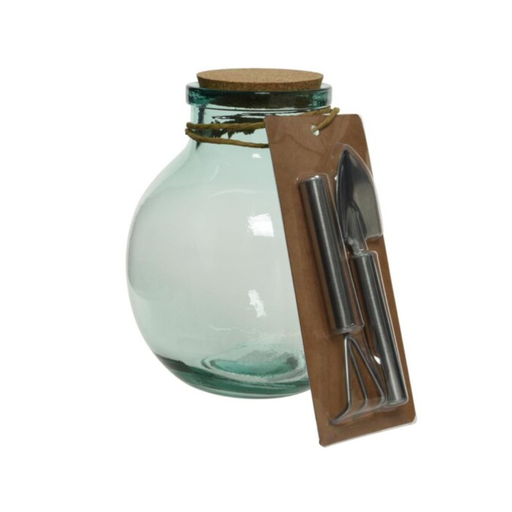 Decoris 25cm Recycled Glass Terrarium & Tools Set