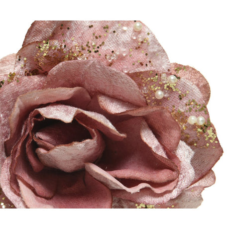 Decoris 13cm Velvet Pink Rose on Clip