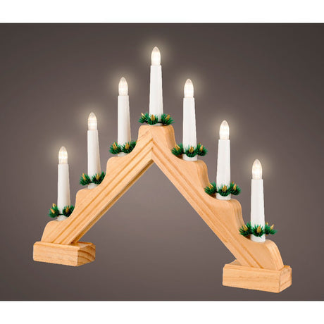 Lumineo 38cm Warm White LED Natural Wooden Candle Bridge