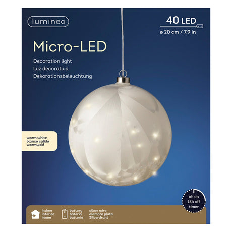 Lumineo 20cm Warm White Frosted Micro LED Ball Hanging Decoration