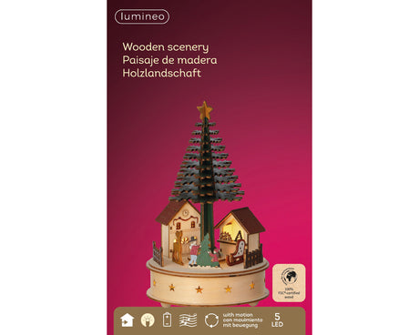 Lumineo 25cm Wooden Christmas Village Tree Scene