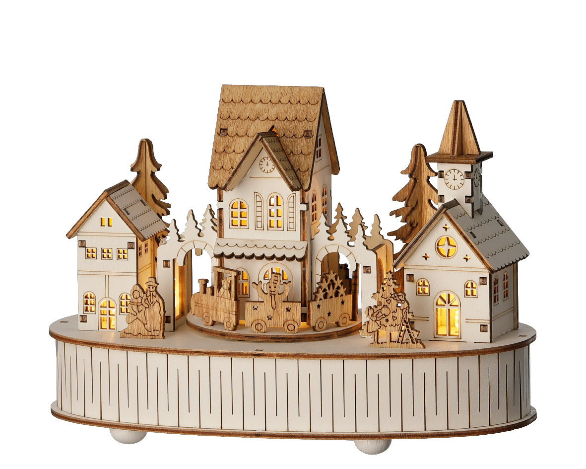 Three Kings 15cm Wooden Christmas Village LED Scenen with Train
