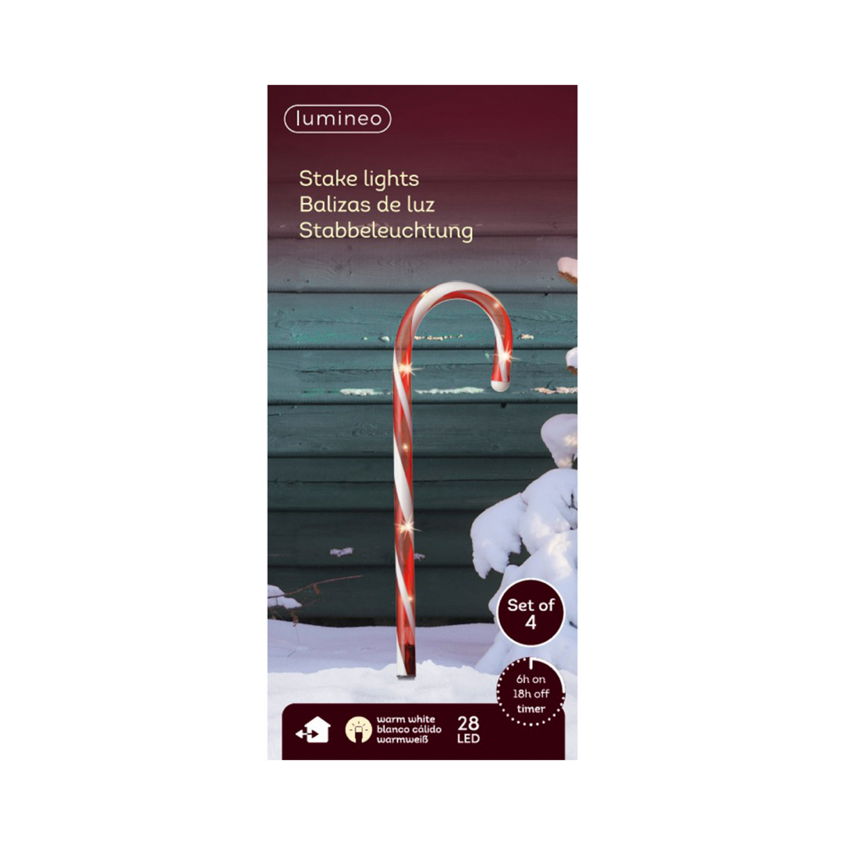 Lumineo 25cm Micro LED Stake Light Plastic Candy Canes - Set of 4