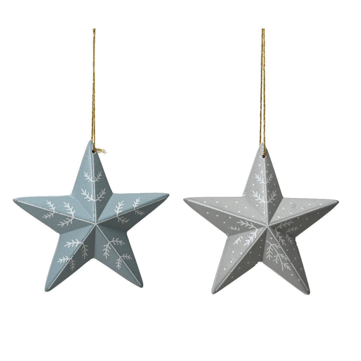 Decoris 11.5cm Wooden Stars with Detailing - Blue/Grey - (Choice of 2)