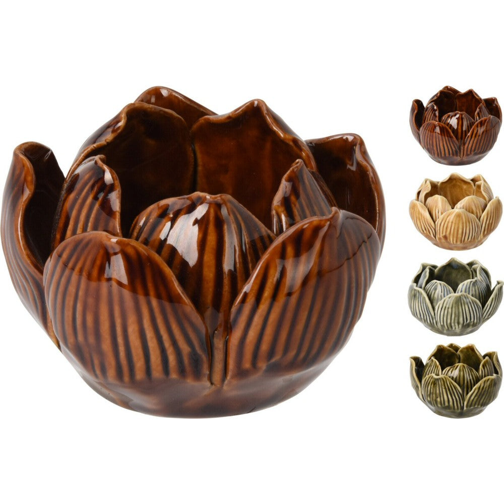 Koopman 6cm Lotus Flower Glazed Tealight Holder (Choice of 4)