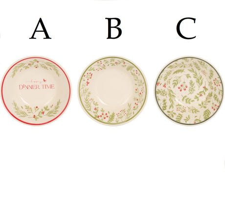 Koopman 17cm Christmas Holly Themed Stoneware Bowl (Choice of 3 Designs)