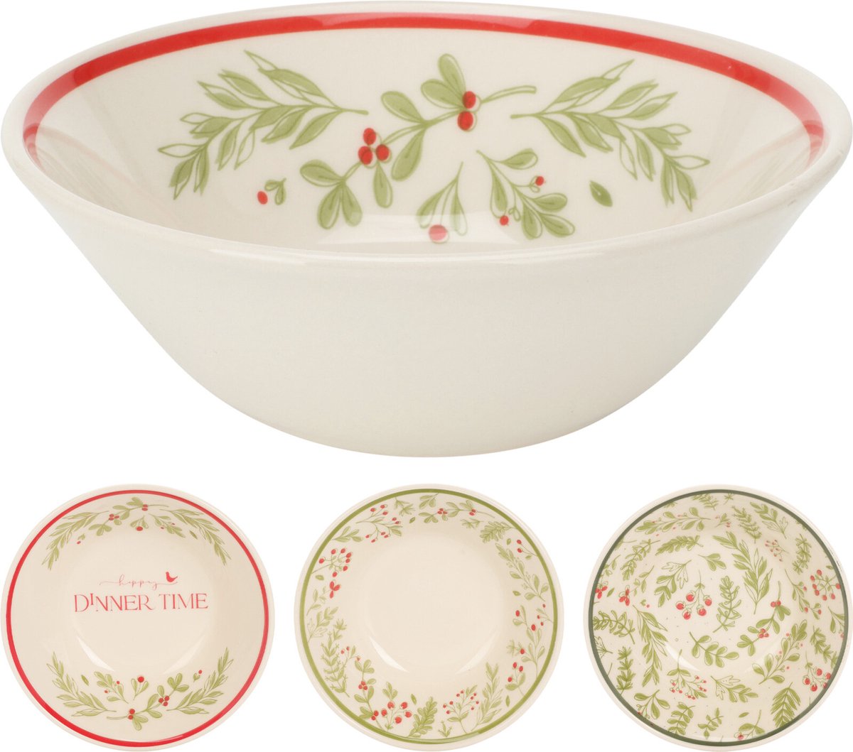 Koopman 17cm Christmas Holly Themed Stoneware Bowl (Choice of 3 Designs)