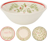 Koopman 17cm Christmas Holly Themed Stoneware Bowl (Choice of 3 Designs)