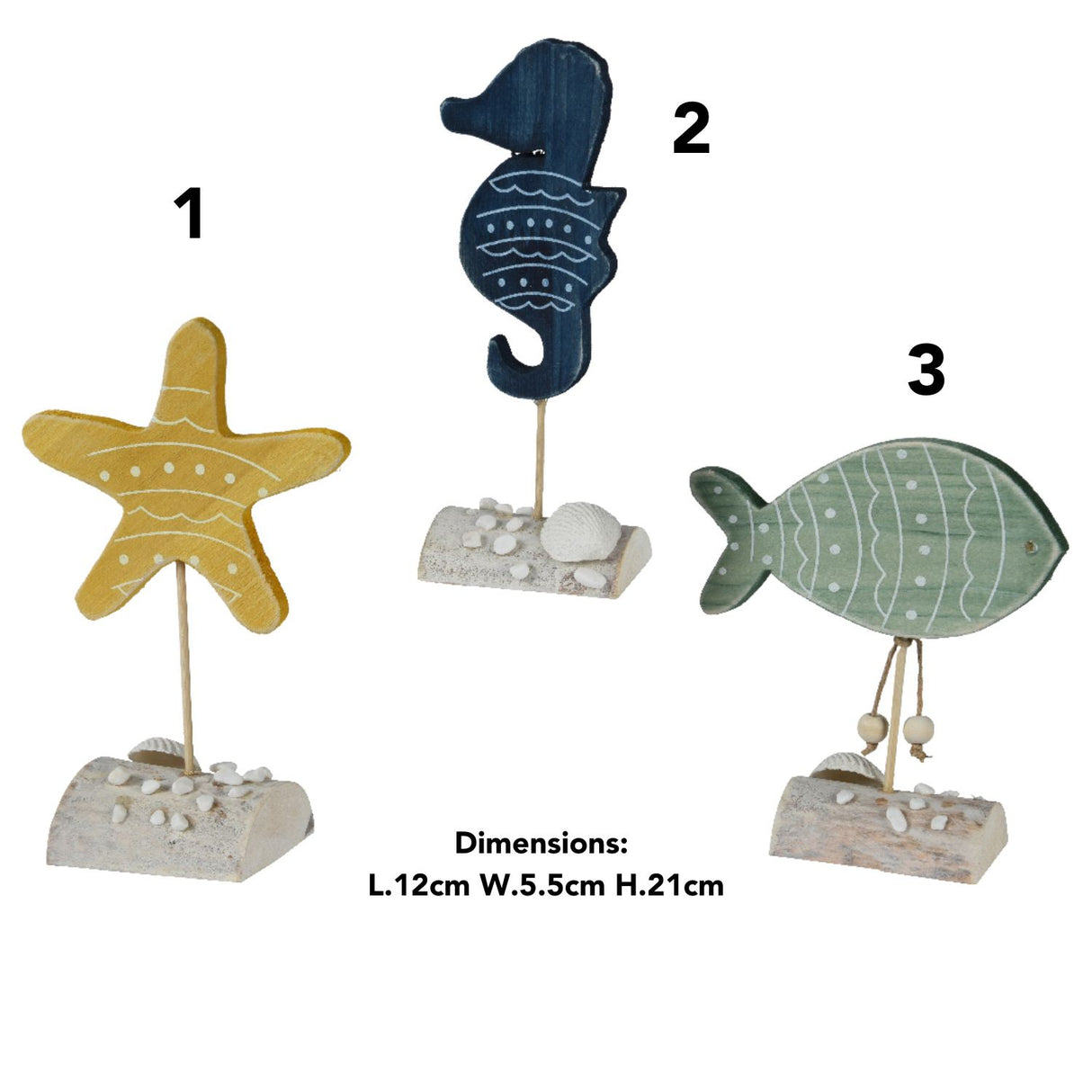 Decoris 21cm Pinewood Sea Life Animal Ornaments (Choice of 3)