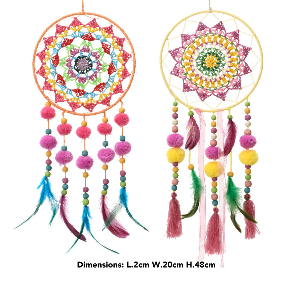 Decoris 48cm Multi Coloured Pom Pom Dreamcatcher (Choice of 2)