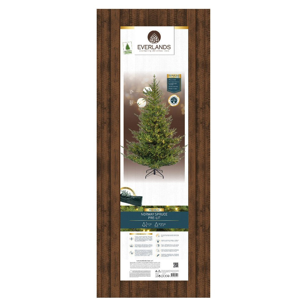 Everlands 2.1m (7ft) Norway Spruce Pre-Lit Artificial Christmas Tree