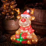 Lumineo 45cm Cool White LED Acrylic Reindeer with Present