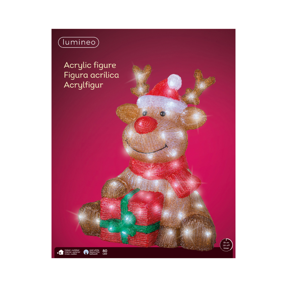 Lumineo 45cm Cool White LED Acrylic Reindeer with Present