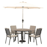 Bramblecrest 110cm Fawn Zurich 4 Seat Round Dining Set with Parasol & Base - X25ZR01