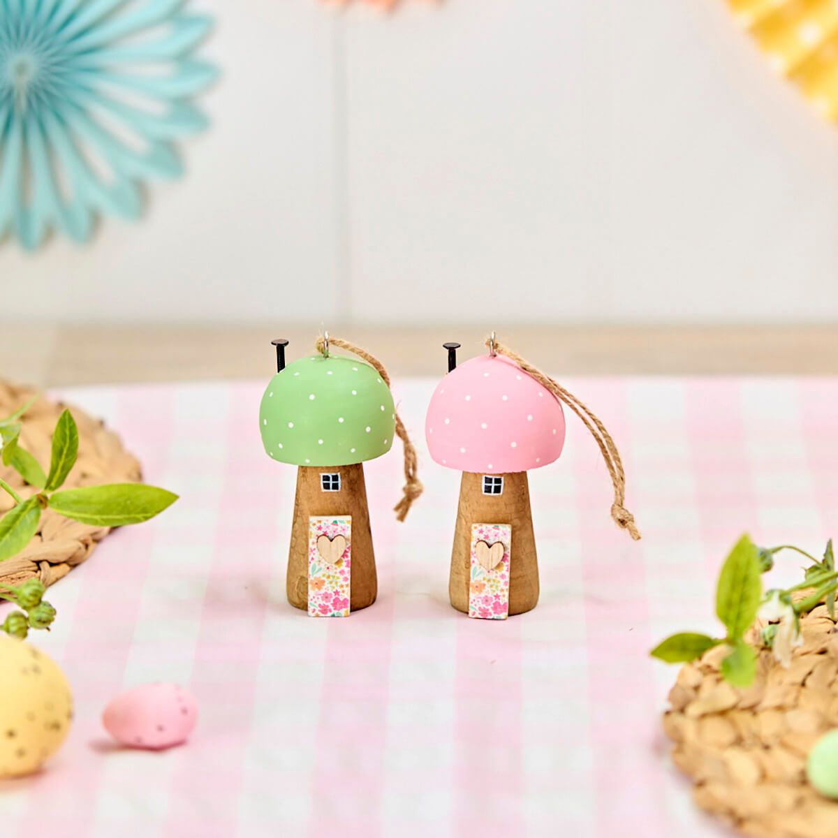 Richard Langs Toadstool House Wooden Hanging Decoration (Choice of 2) - 8CG100