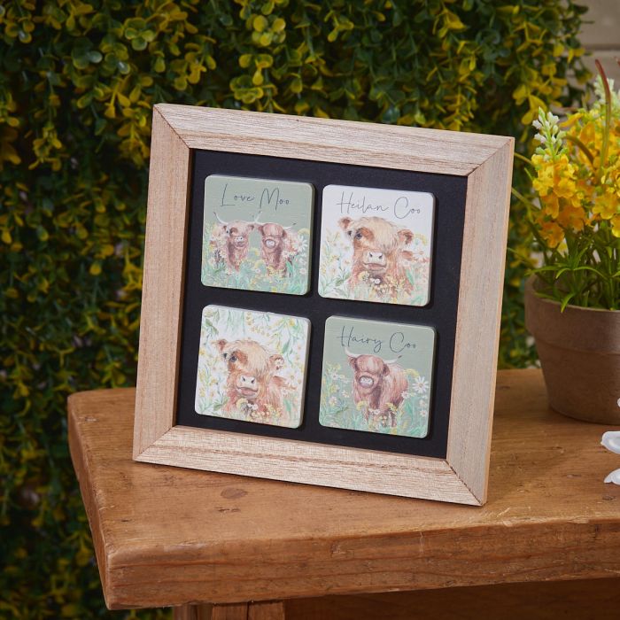Richard Langs Wooden Highland Cow Floral Magnet (Choice of 4)