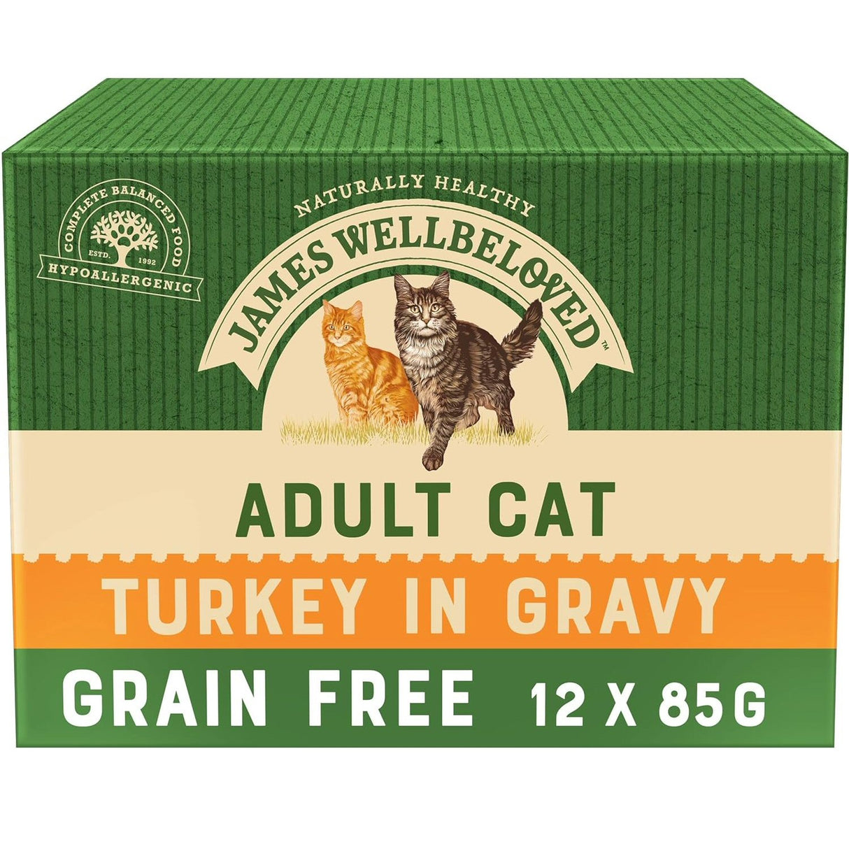 James Wellbeloved 85g Grain Free Turkey Pouches wet Adult Cat Food 12pk