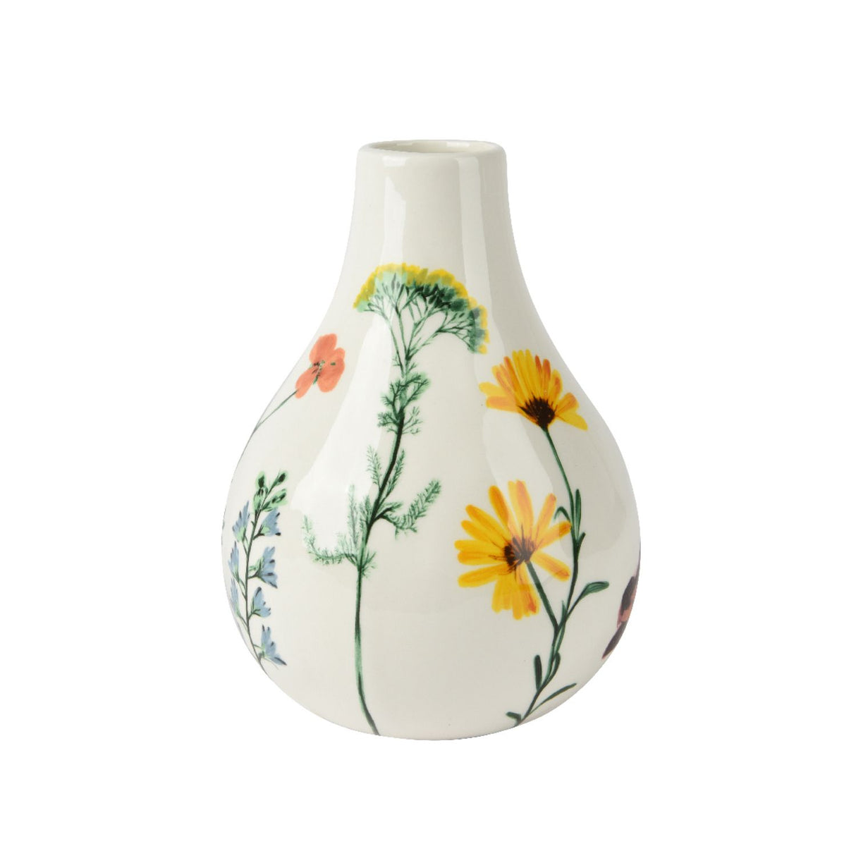 Kaemingk 23cm Dolomite Round Glossy Vase With a Flower Pattern