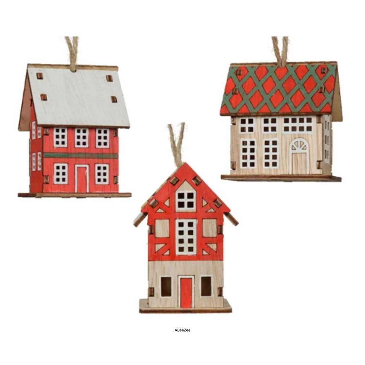 Decoris Plywood Houses Hanging Decoration (Choice of 3)