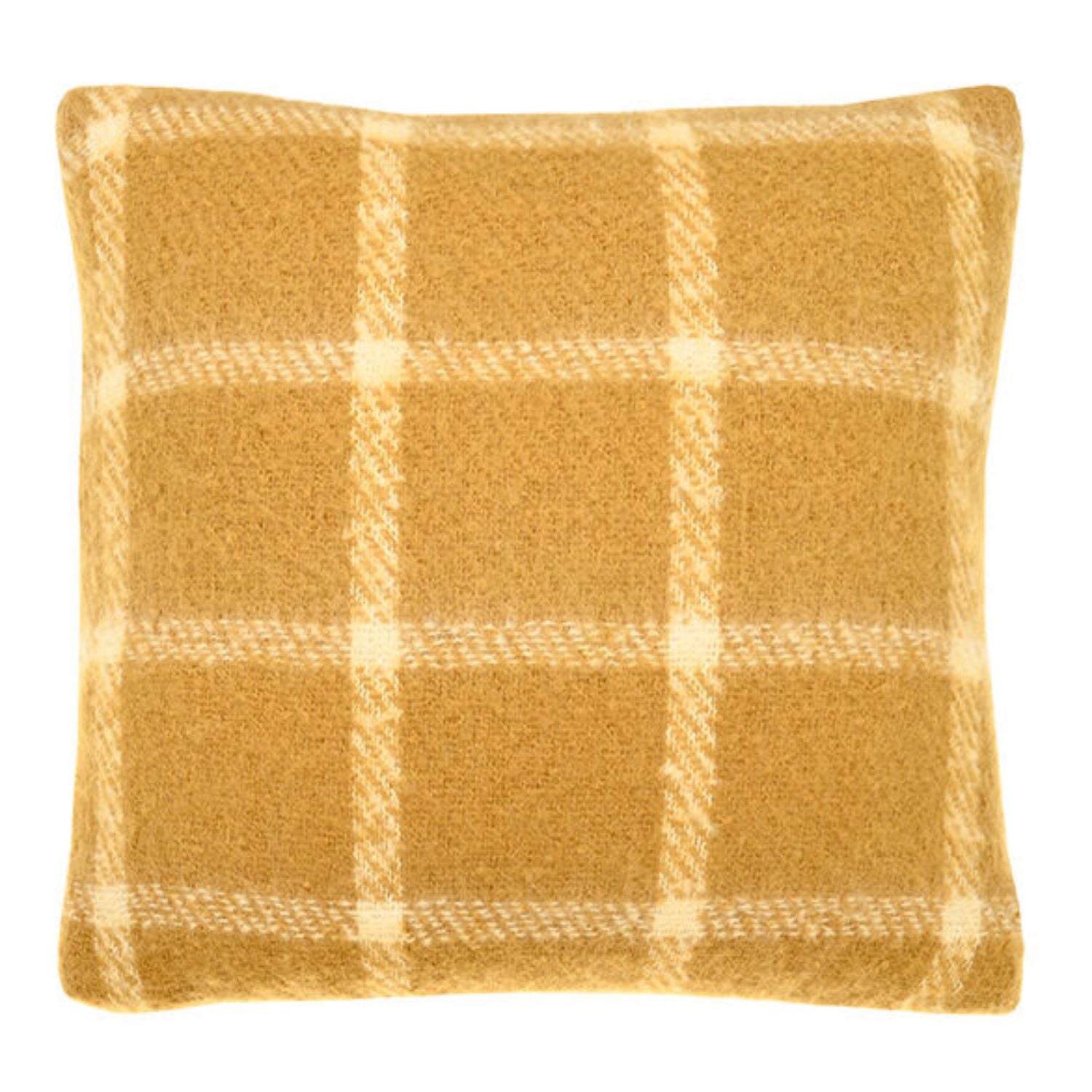 Walton & Co 43cm Faux Mohair Chequered Cushion Ochre