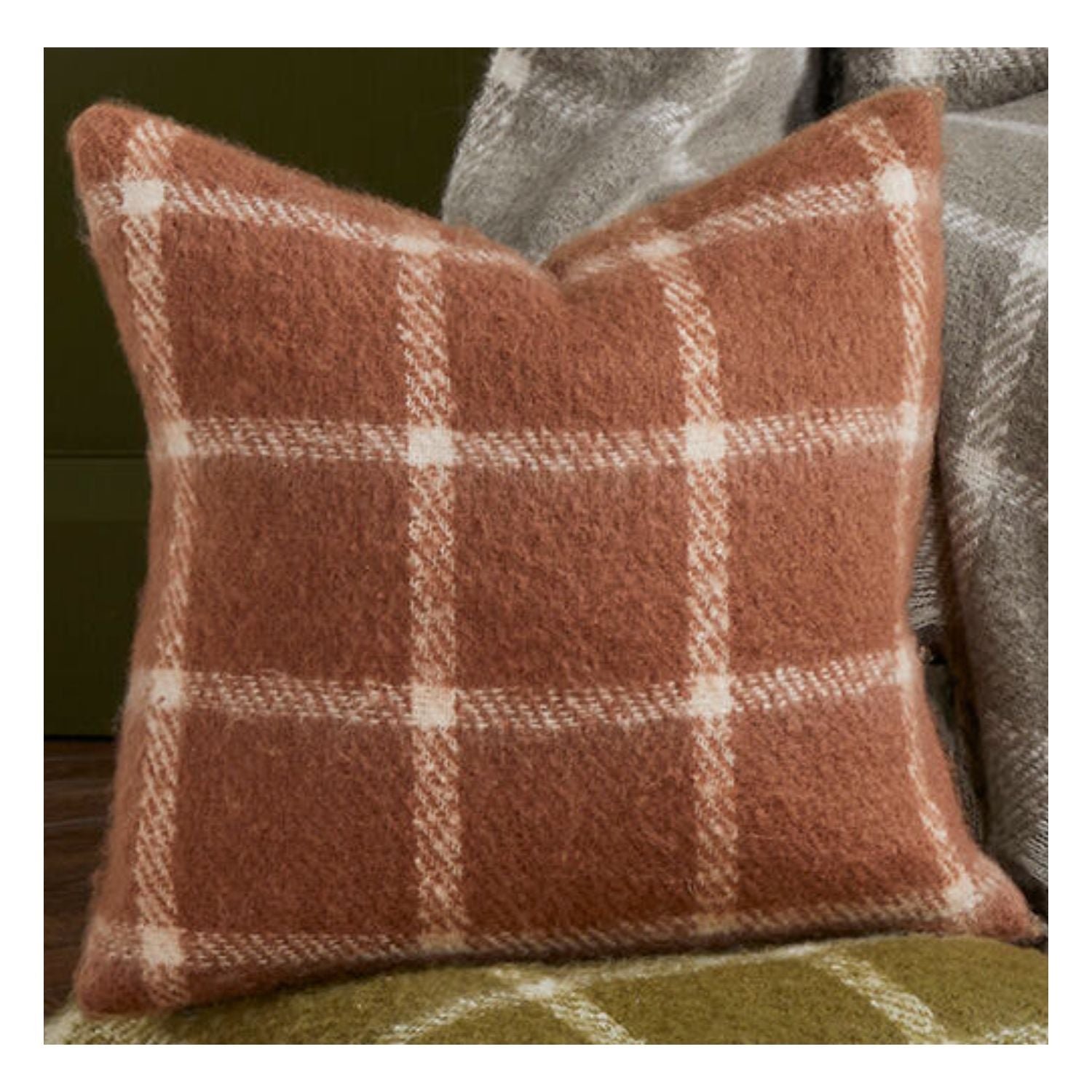 Walton & Co 43cm Faux Mohair Chequered Cushion Spice