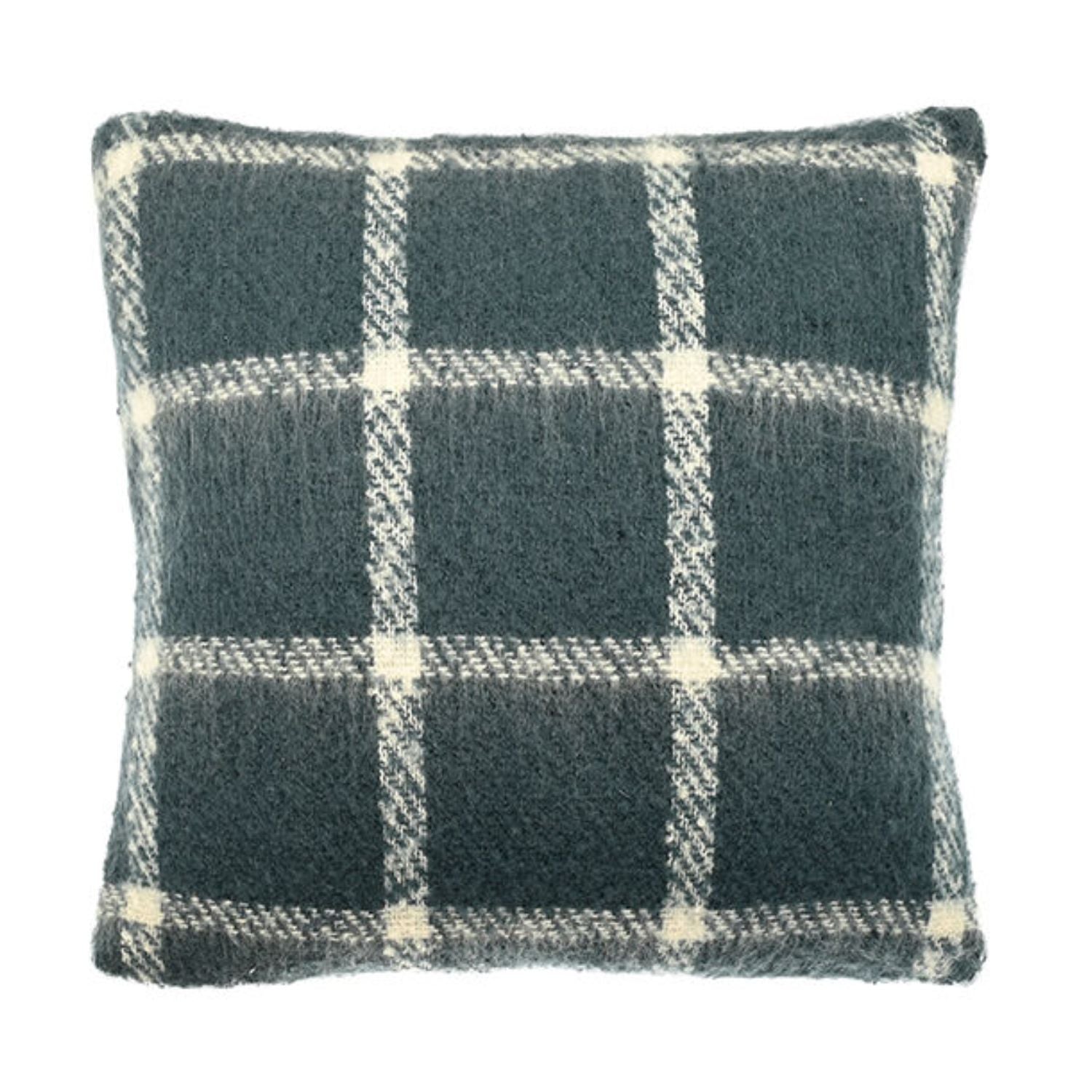 Walton & Co 43cm Faux Mohair Chequered Cushion Blate Blue
