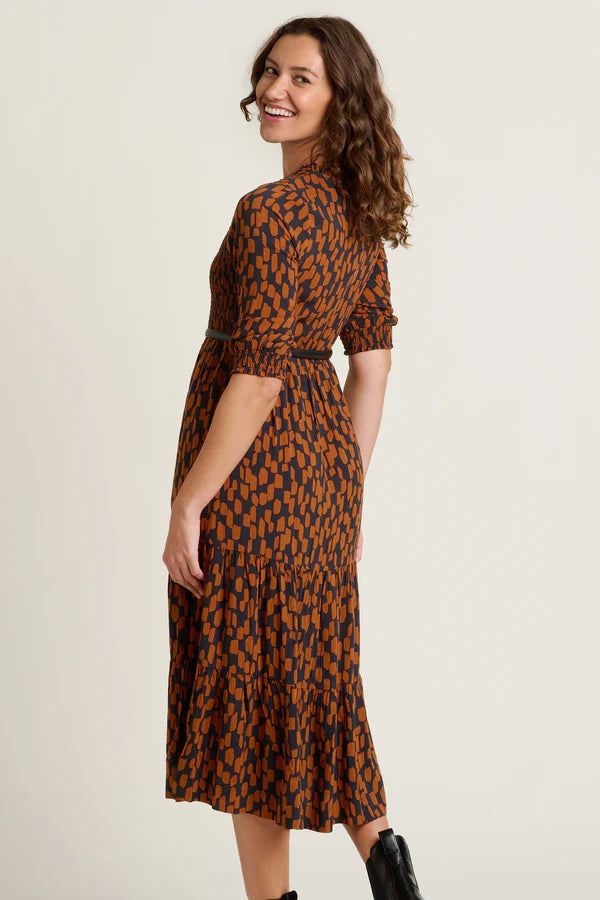 Brakeburn 12 Brown Brush Strokes Midi Dress
