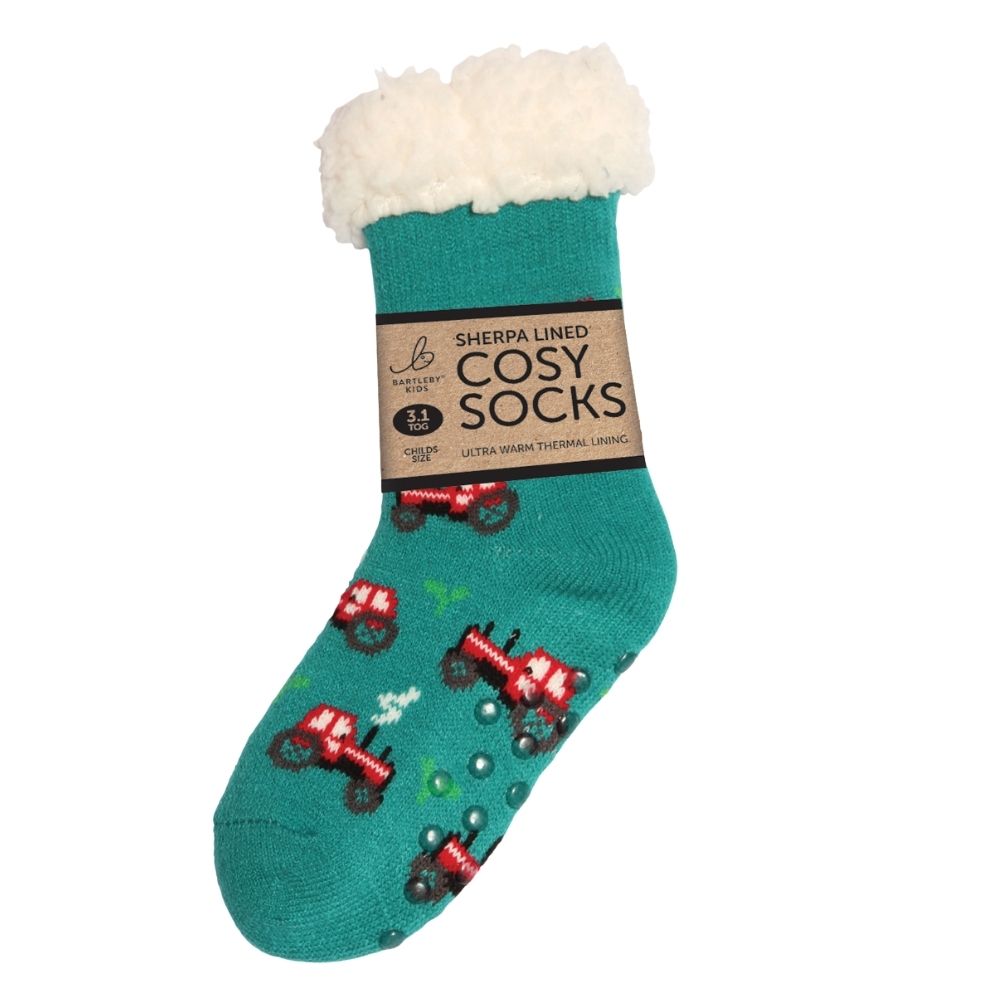 Bartleby Childs Sherpa Socks - Tractor - Teal - (Choice of 2)