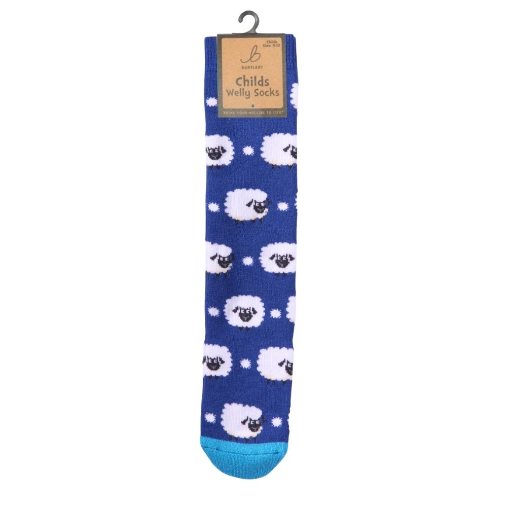 Bartleby Cute Sheep Childs Welly Socks - Blue - 6/3