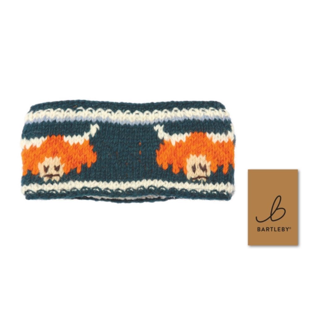 Bartleby Highland Cow Wool Knit Head Band - Navy