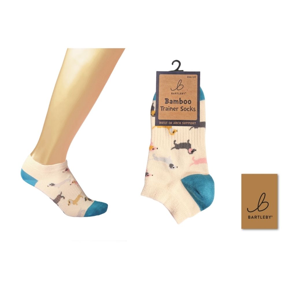 Bartleby Ladies Bamboo Trainer Socks - Sausage Dog - 4/8
